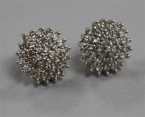 A pair of 18ct white gold and diamond cluster ear studs, diameter 11.5mm.